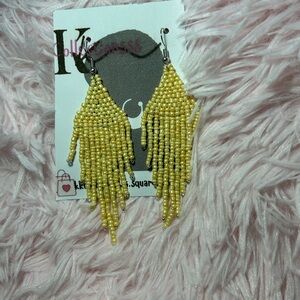 Soft Yellow Beaded Fringe Earrings